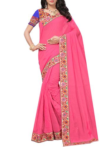 Floral lace chanderi saree with blouse - 15436050 - Very Small Image - 1
