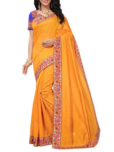 Floral lace chanderi saree with blouse - 15436051 - Very Small Image - 1