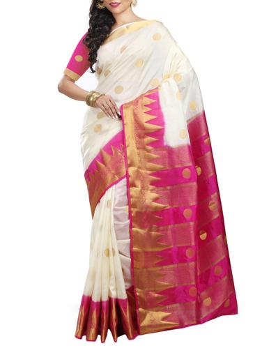 contrast zari border kanjivaram saree with blouse - 15436153 - Very Small Image - 1