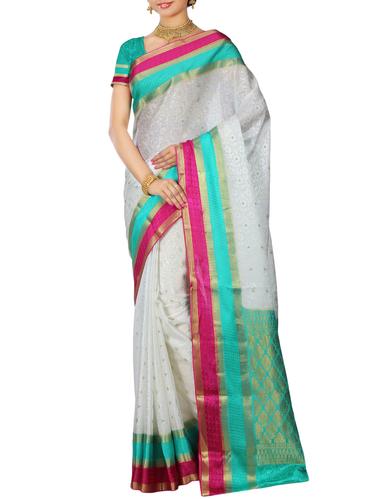 contrast border floral mysore silk saree with blouse - 15436161 - Very Small Image - 1