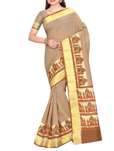 conversational border beige tussar saree with blouse - 15436178 - Very Small Image - 1