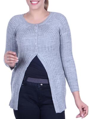 ribbed knit pleated cardigan - 15436230 - Standard Image - 1