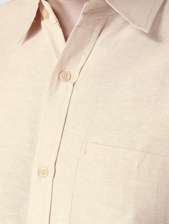 beige khadi cotton formal shirt - 15436248 - Zoom Image - 4