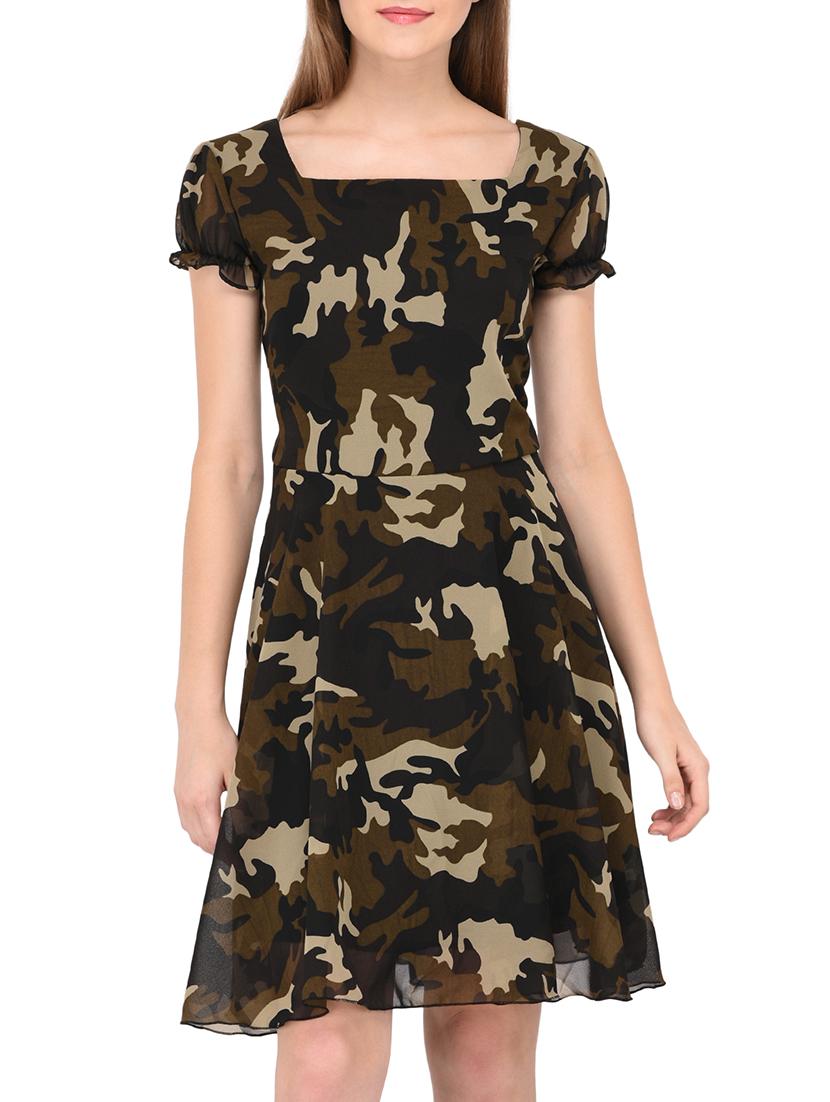 camouflage fit and flare dress - 15436294 - Zoom Image - 1