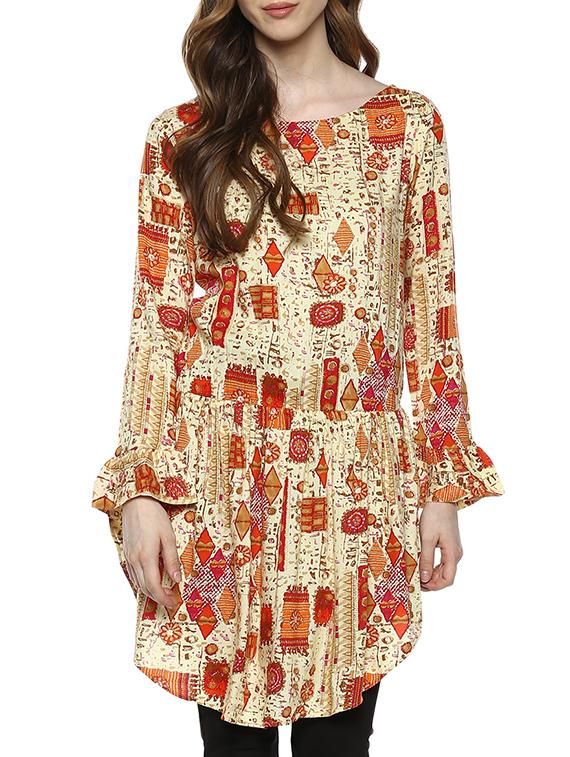 beige viscose fusion kurti - 15436809 - Zoom Image - 1