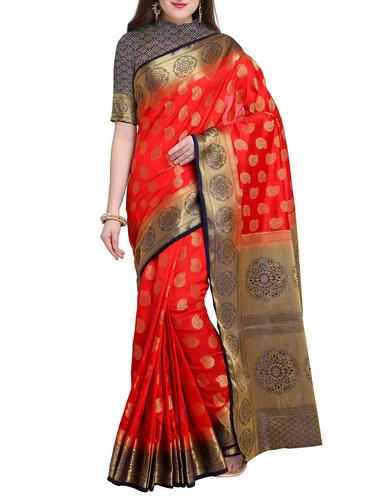 Paisley Zari kanjivaram saree with blouse - 15436848 - Very Small Image - 1