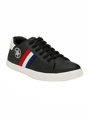 black leatherette lace up sneakers - 15436965 - Standard Image - 1