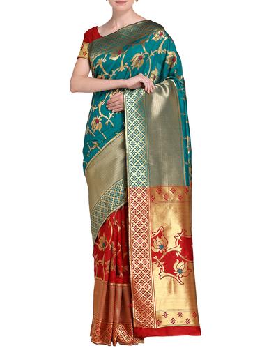 Floral zari kanjivaram saree with blouse - 15437012 - Very Small Image - 1