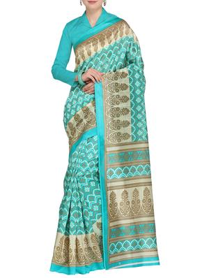 Contrast bordered printed saree with blouse - 15437025 - Standard Image - 1