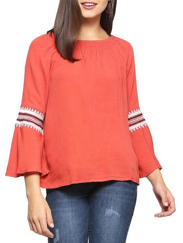 lace detail bell sleeved top - 15437091 - Very Small Image - 1