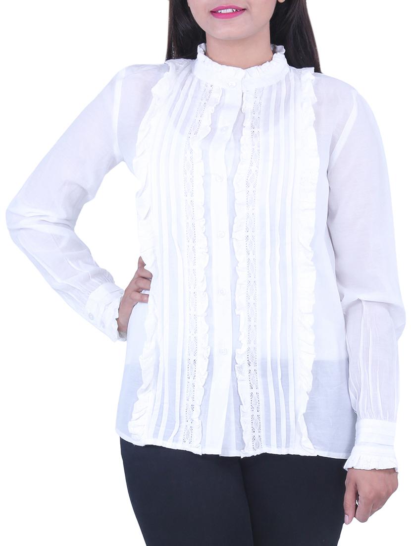 frilled neck pin tucks detail shirt - 15438000 - Zoom Image - 1