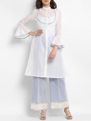 Bell sleeve chanderi kurta with palazzo set - 15438252 - Standard Image - 1