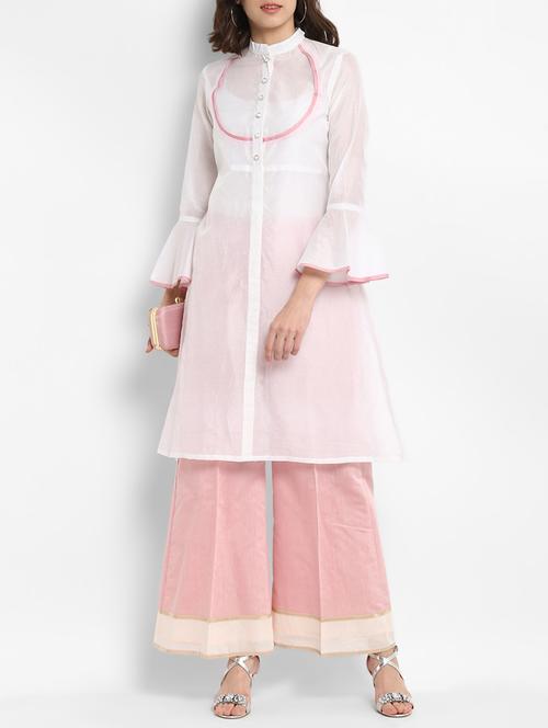 Bell sleeve chanderi kurta with palazzo set - 15438253 - Standard Image - 1