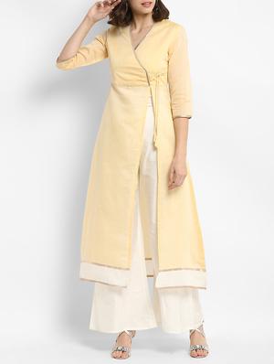 Chanderi angrakha kurta with palazzo set - 15438254 - Standard Image - 1