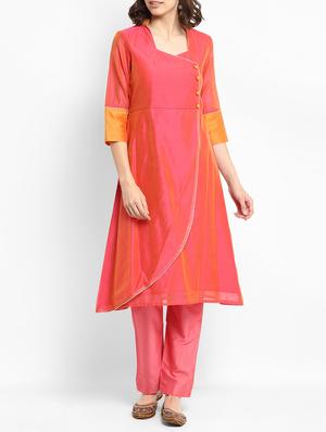 Chanderi kurta with pant set - 15438268 - Standard Image - 1