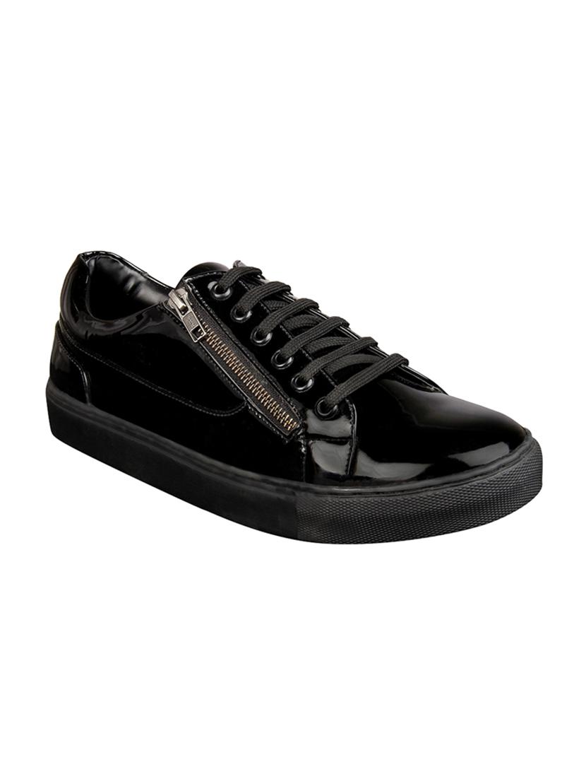 black leatherette lace up sneakers - 15438485 - Zoom Image - 1