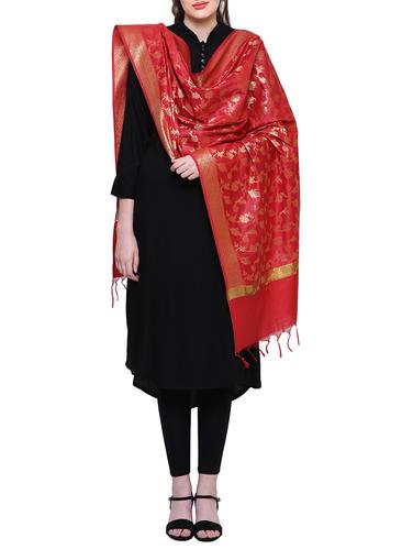 red silk blend banarasi dupatta - 15438795 - Very Small Image - 1