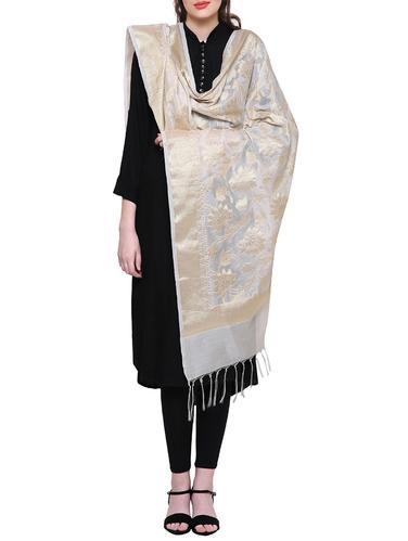 white silk blend woven dupatta - 15438811 - Very Small Image - 1