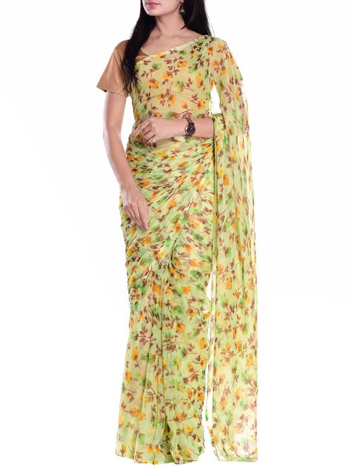 floral printed chiffon saree with blouse - 15439104 - Standard Image - 1