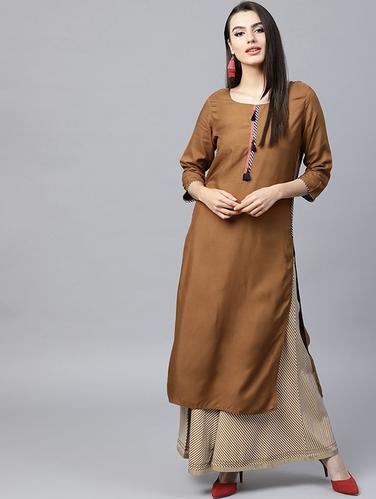 Peanut straight kurta with tassels - 15440522 - Very Small Image - 1