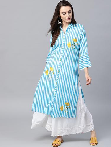 Embroidered bell sleeves kurta - 15440526 - Very Small Image - 1