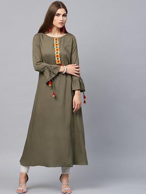 Embellished bell sleeves ethnic dress - 15440544 - Standard Image - 1