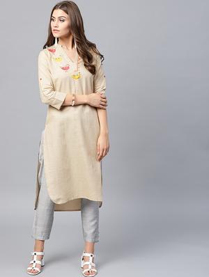 Embroidered patch work kurta - 15440550 - Standard Image - 1