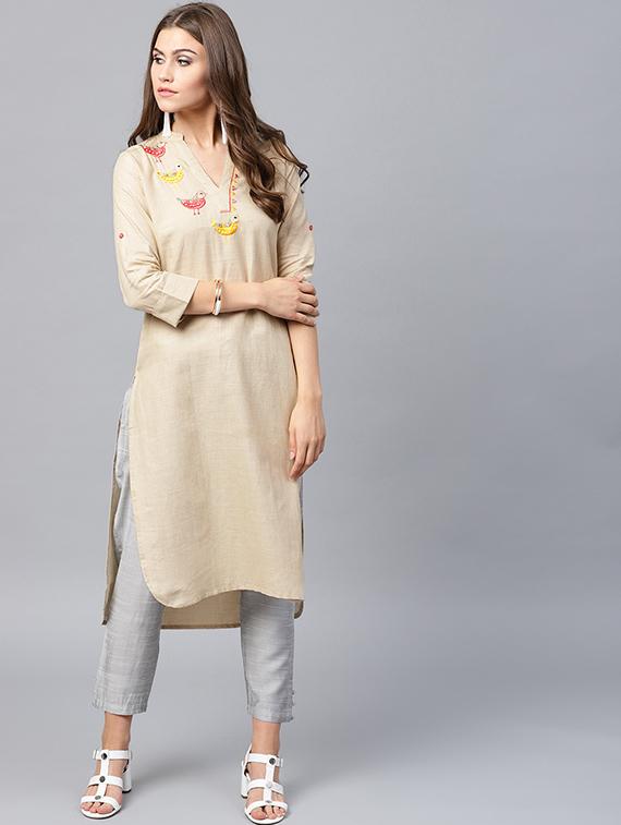 Embroidered patch work kurta - 15440550 - Zoom Image - 1