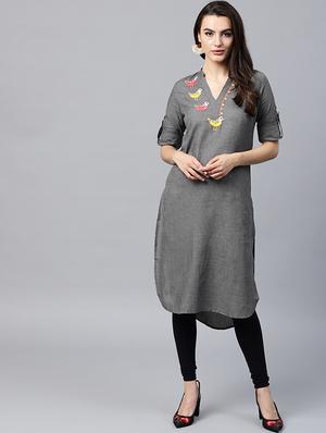 Embroidered patch work kurta - 15440553 - Standard Image - 1