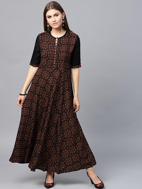 Printed flared ethnic dress - 15440579 - Zoom Image - 1