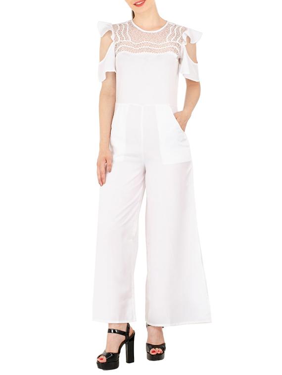 cold shoulder laced full leg jumpsuit - 15440674 - Zoom Image - 1