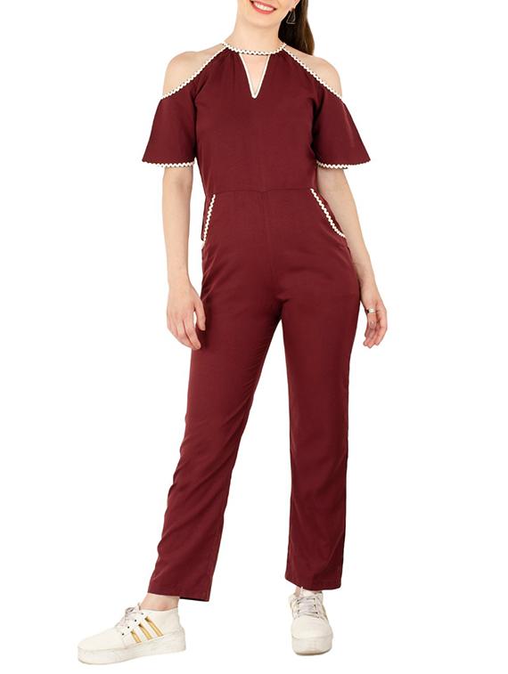 cold shoulder laced full leg jumpsuit - 15440675 - Zoom Image - 1