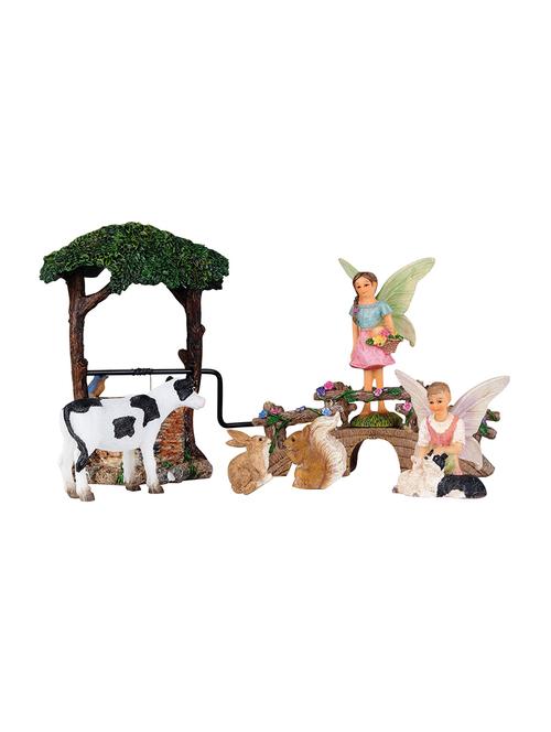 Miniature fairy garden Flower Basket Fairy, Shepherdess Fairy, bridge , well, Cow , Squirrel, rabbit - 15440837 - Very Small Image - 1