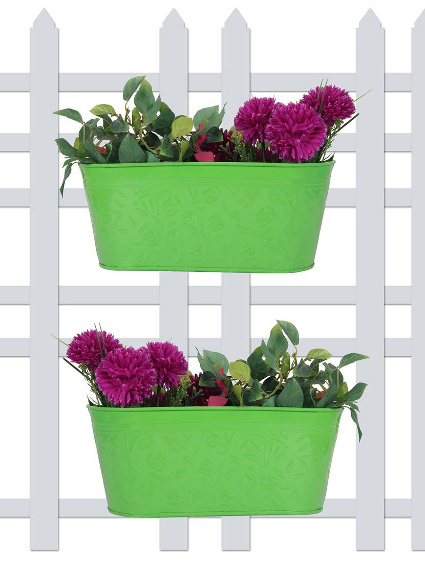 wonderland ( set of 2 ) 12 inch self embossed railing planters in green - 15440918 - Zoom Image - 1