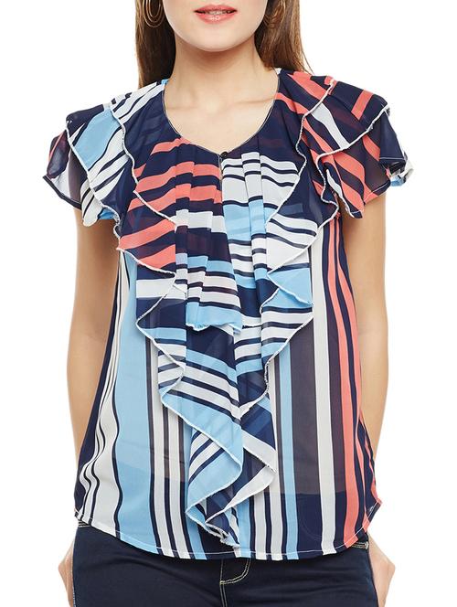 Striped sheer ruffle top - 15442009 - Standard Image - 1