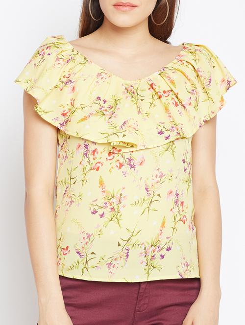 Flounce neck floral top - 15442033 - Standard Image - 1