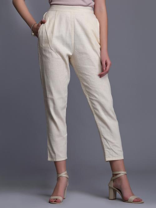 white cotton straight tapered pant - 15445107 - Standard Image - 1