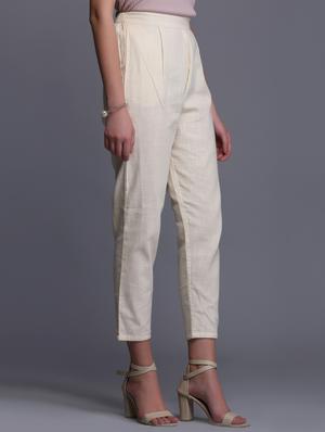 white cotton straight tapered pant - 15445107 - Standard Image - 2
