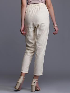 white cotton straight tapered pant - 15445107 - Standard Image - 3