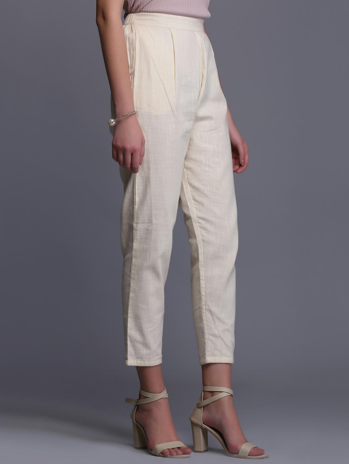 white cotton straight tapered pant - 15445107 - Zoom Image - 2