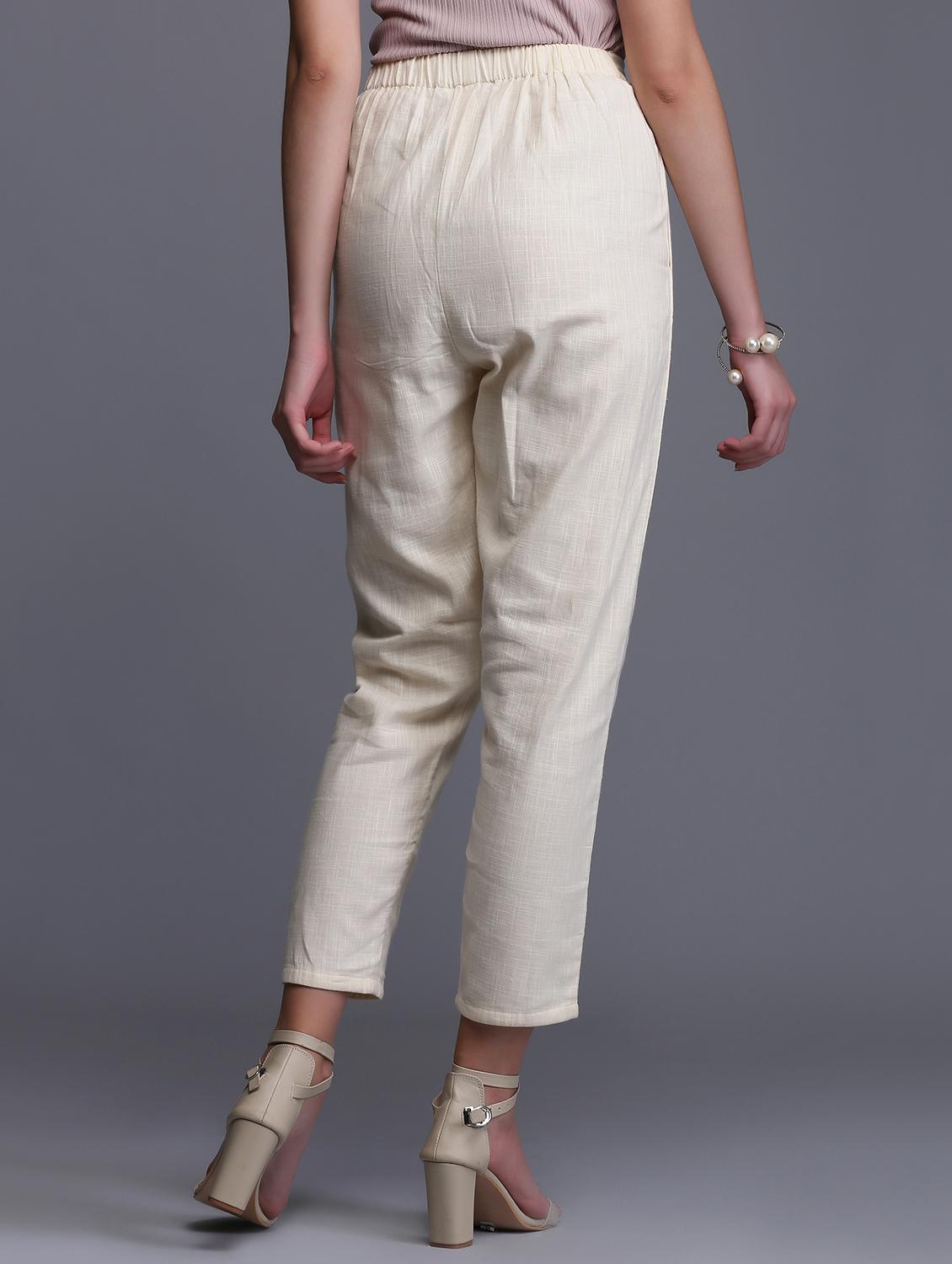 white cotton straight tapered pant - 15445107 - Zoom Image - 3