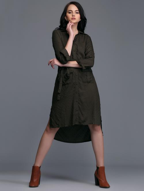button down high-low belted dress - 15445178 - Standard Image - 1