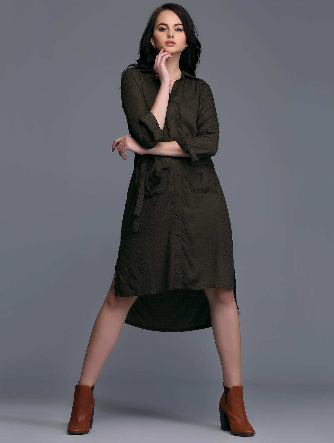 button down high-low belted dress - 15445178 - Zoom Image - 1