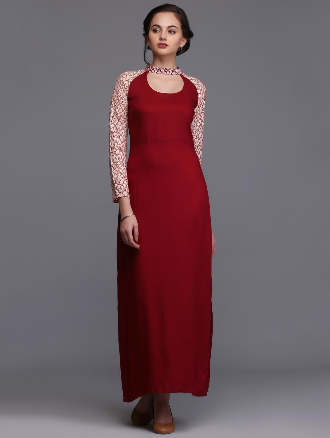 laced sleeve cutout detail maxi Dress - 15445199 - Zoom Image - 1