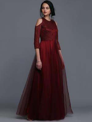 cold shoulder lace detail gown - 15445221 - Standard Image - 2