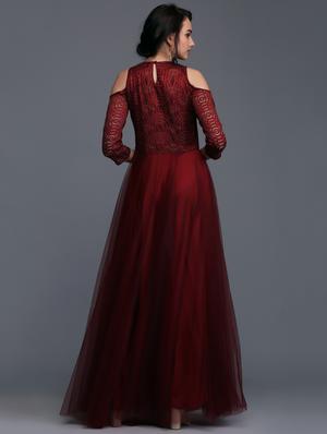 cold shoulder lace detail gown - 15445221 - Standard Image - 3