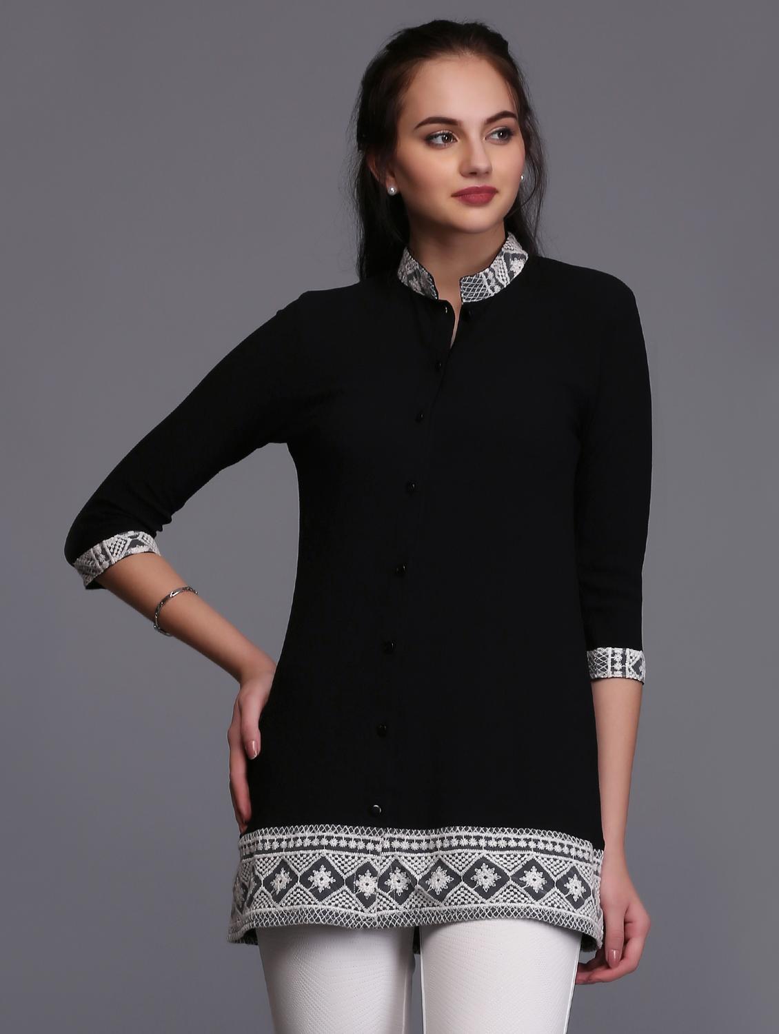 button front mandarin neck tunic - 15445263 - Zoom Image - 1