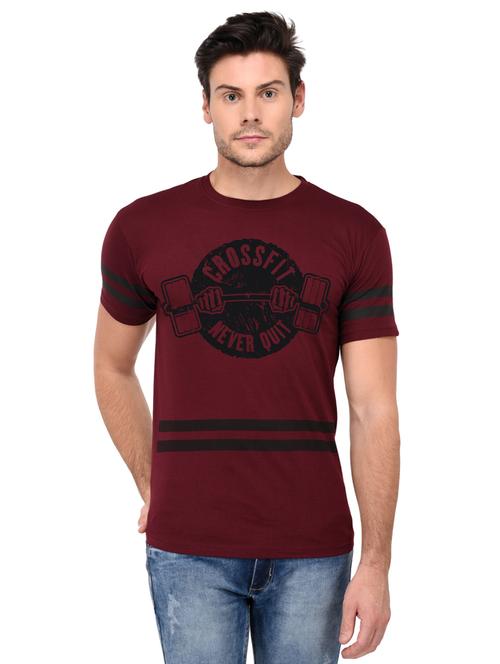 maroon cotton chest print tshirt - 15446764 - Standard Image - 1