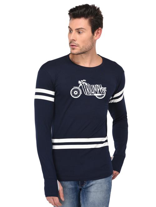 blue cotton thumbhole t-shirt - 15447105 - Standard Image - 1