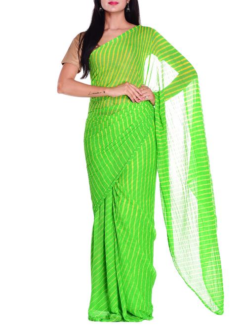 contrast shades green leheriya saree with blouse - 15448542 - Standard Image - 1